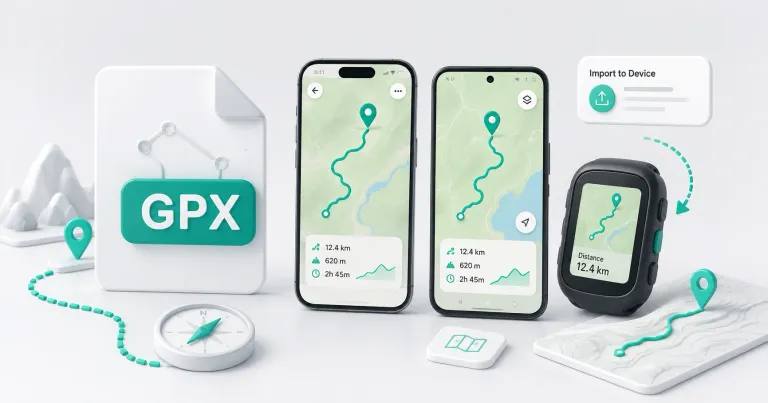 GPX route file displayed on mobile devices and a GPS watch
