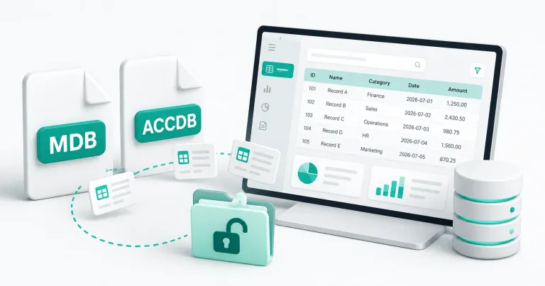 MDB and ACCDB database files displayed in a database viewer